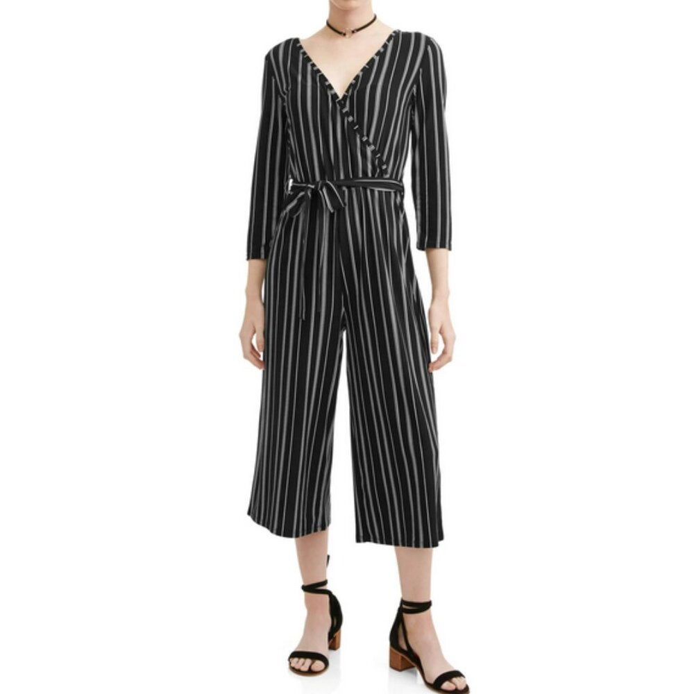 Black and White Pinstripe Jumpsuit, Women Juniors L (11-13)